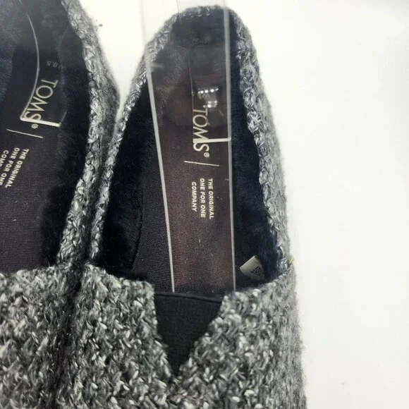 Toms Alpargata Charcoal Gray Black Sweater Fur Inside Leather Sole Shoe 8.5 - Picture 6 of 8